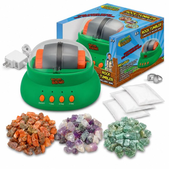 Nature Bound; Nature Bound: Rock Tumbler - Starter Kit, Turn Rocks Into Gemstones, Create Jewelry, Amethyst-Jasper-Agates Stones, 2 Rings, Polishing Powder, Kids 8+; Category:Science Kits; Image:1